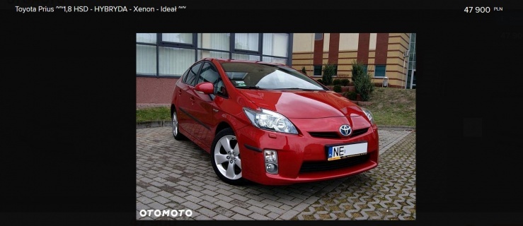 Toyota Prius z 2009 roku, sprzedawana przez jeden z elbląskich komisów, to wydatek rzędu 47 tys. zł