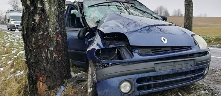 Pomorska Wieś. Samochód uderzył w drzewo. Kobieta w szpitalu 