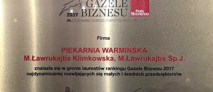 Piekarnia Warmińska w gronie laureatów prestiżowego konkursu 