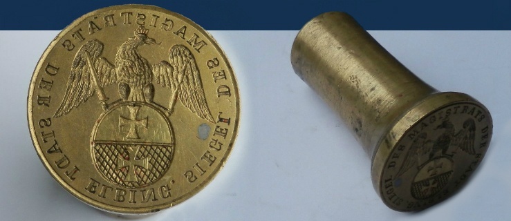 Historyczna pieczęć miasta Elbląga z 1772 roku na portalu aukcyjnym