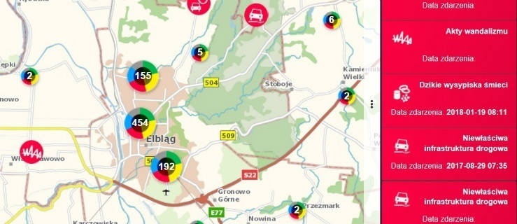 Elbląg: Złe oznakowanie na drodze, zgłoś. Krajowa Mapa Zagrożeń Bezpieczeństwa 