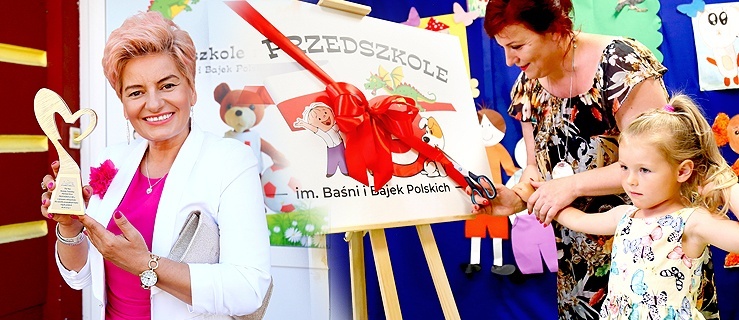 Uroczystość nadania imienia Przedszkolu nr 3 w Elblągu; po lewej elbląska pisarka Wioletta Piasecka