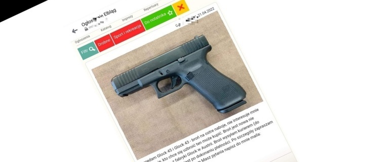 Ogłoszenie o sprzedaży broni na jednym z elbląskich portali