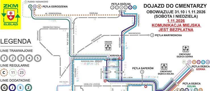 Wszystkich Świętych w Elblągu. Zmiany w organizacji ruchu i dodatkowe kursy komunikacji miejskiej