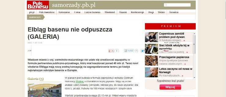 Elbląg w mediach. Puls Biznesu o budowie basenu w Elblągu