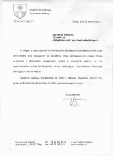 Grupa referendalna skarży do PKW na dyrektora Soję