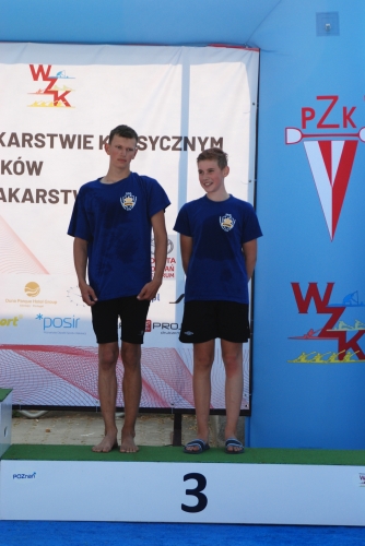 Nikodem Stańczewski i Piotr Kampiński (rocznik 2005) zdobyli brązowy medal Mistrzostw Polski Mlodzików w konkurencji C2 na dystansie 2000m