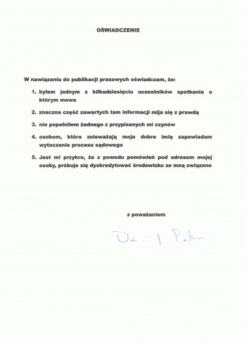 Oświadczenie radnego Dawida Patera w sprawie naszej publikacji
