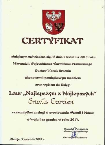Podpasłęcka firma Snails Garden doceniona przez marszałka województwa