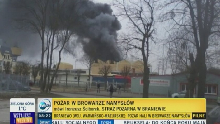 Pożar browaru. W środku zbiorniki z piwem