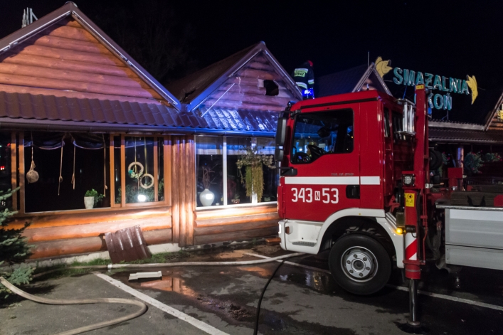 Pożar w restauracji Okoń przy drodze E7