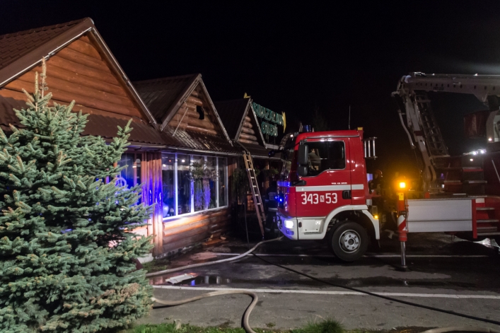 Pożar w restauracji Okoń przy drodze E7
