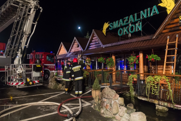 Pożar w restauracji Okoń przy drodze E7