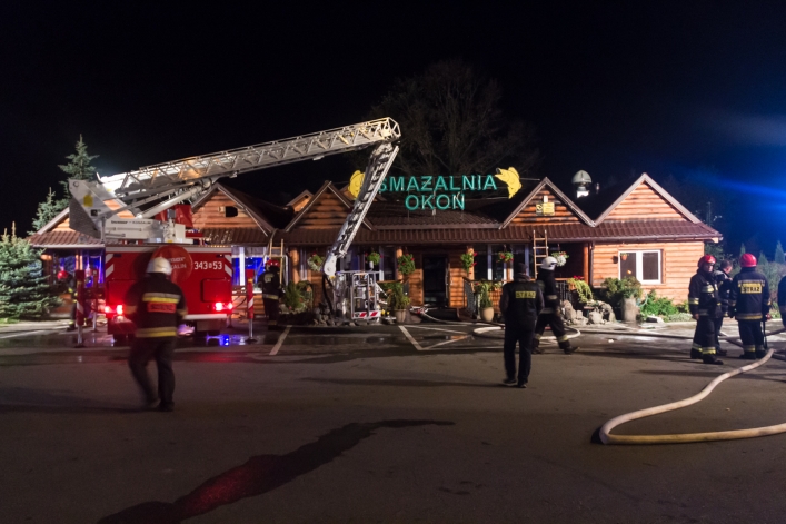 Pożar w restauracji Okoń przy drodze E7