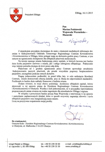 Prezydent interweniuje w sprawie Centrum Krwiodawstwa