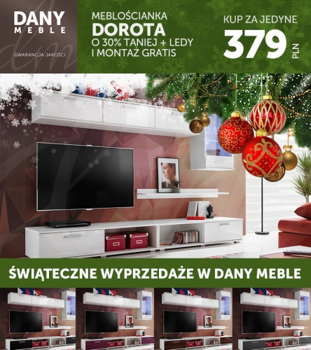 Świąteczna wyprzedaż w Dany Meble. Meblościanka Dorota o 30% taniej + ledy i montaż gratis