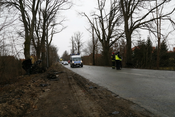 Wypadek w Dąbrowie Kolonii. Samochód rozpadł się na dwie części!