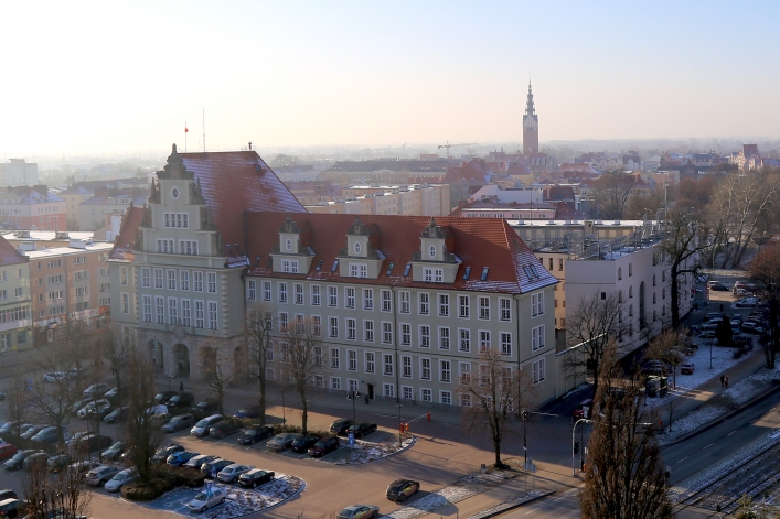 Zimowy widok z wieży Urzędu Miejskiego w Elblągu