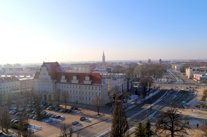 Zimowy widok z wieży Urzędu Miejskiego w Elblągu